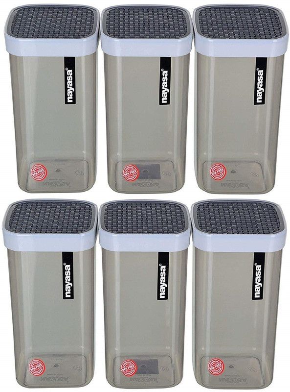 NAYASA Fusion Containers Set of 6 pcs Grey Color - 1000 ml Plastic Grocery Container  (Pack of 6, Grey)