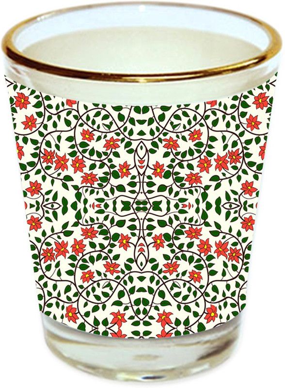 Sri Sai Shopping vodka shot glass multicolor floral design with golden rim for home and bar accessories 40ml (style-10527) Glass Shot Glass  (40 ml, Glass, Multicolor)