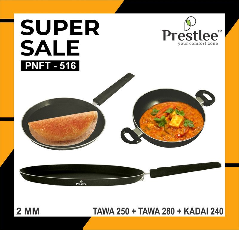 Sabari Prestlee PNFT-516 Non-Stick Coated Cookware Set/kadhai/kadai/kadai combo offer Tawa 24 cm diameter  (Aluminium, Non-stick)