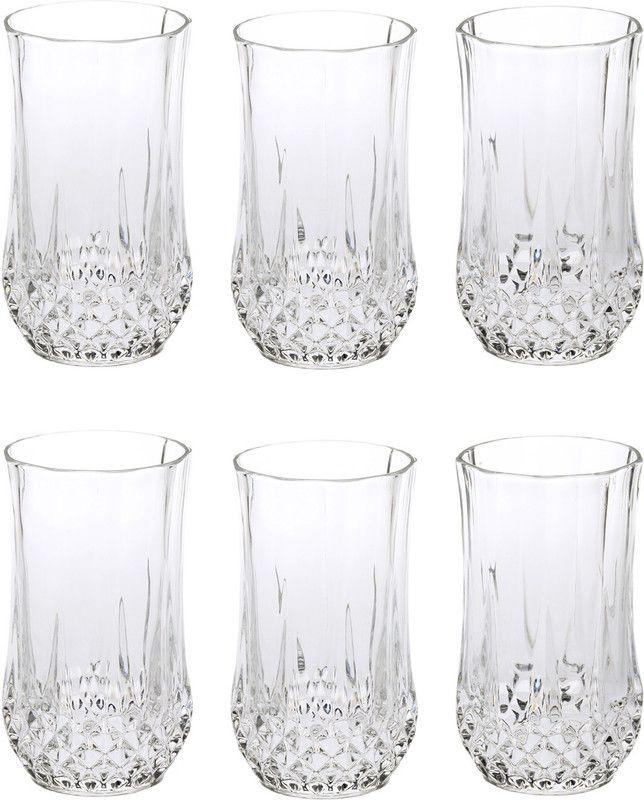 Somil (Pack of 6) Somil Stylish Shape Self Designer Multipurpose Glass Design No-AT30 Set Of 6 Glass Set Water/Juice Glass  (320 ml, Glass, Clear)