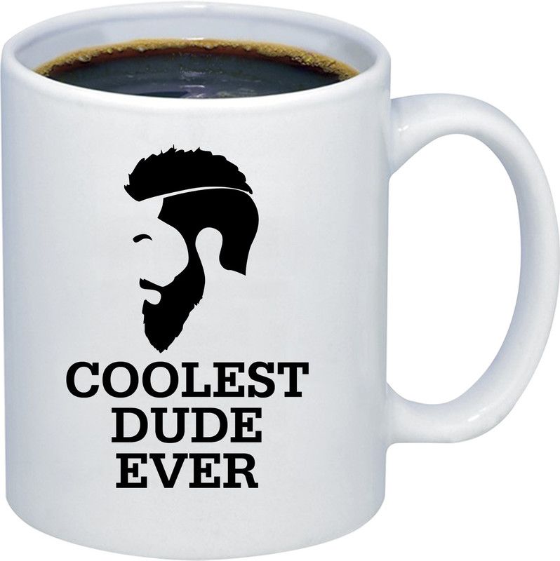ADITI Designs Coolest DUDE EVER on transparent background theme Ceramic Coffee Mug  (350 ml)