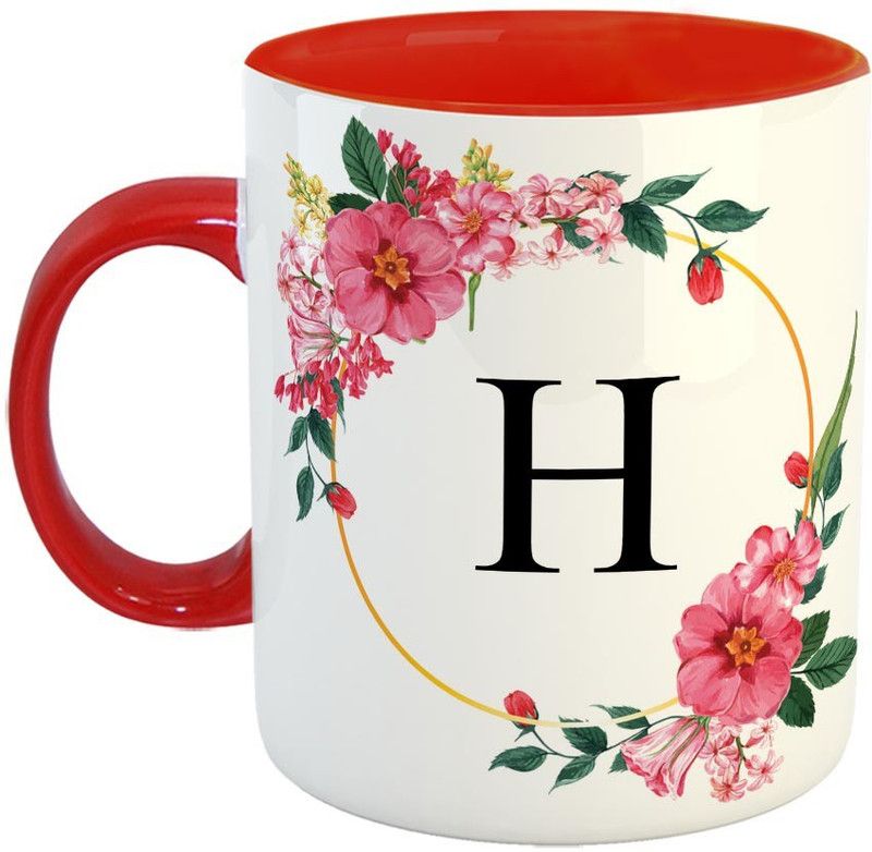 Furnish Fantasy Alphabet H Ceramic Coffee - Best Alphabet Gift for Family and Friends - Color - Red (1197) Ceramic Coffee Mug  (350 ml)