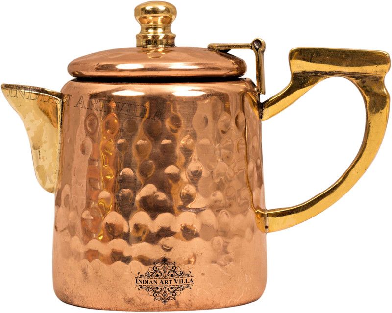 IndianArtVilla Hammered Steel Copper Milk Pot, Serving Milk, Tableware, 200 ML Pot 8.8 cm diameter 0.21 L capacity with Lid  (Copper)