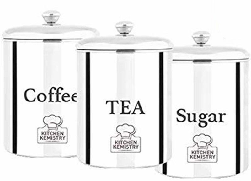 Kitchen Kemistry - 1000 ml Steel Tea Coffee & Sugar Container  (Pack of 3, Silver)
