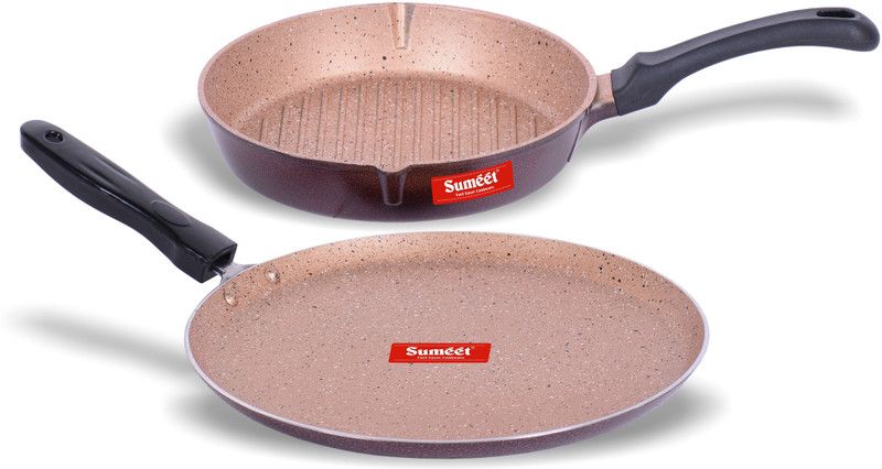 Sumeet Nonstick Granite Finish 2pc Kitchen Set “Favorite” (Dosa Tawa - 26.5cm Dia + Round Grill Pan 25.5cm Dia ) Non-Stick Coated Cookware Set  (Aluminium, 2 - Piece)