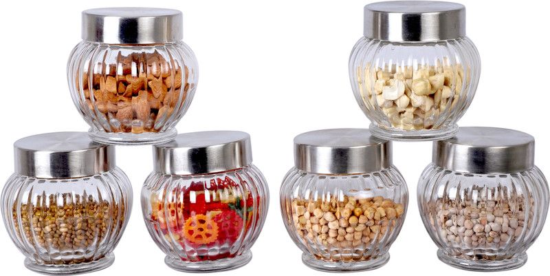 GLASSBAR Glass Grocery Container - 350 ml  (Pack of 6, Clear)
