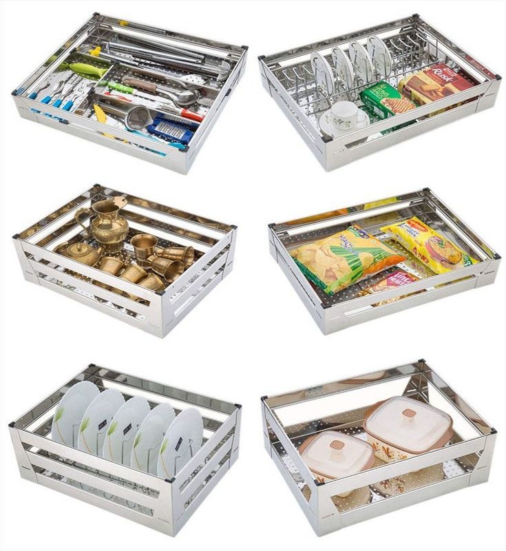 IMPULSE Stainless Steel High Grade Stainless Steel Perforated Sheet Modular Kitchen Basket/Kitchen Storage Basket (Set of 6, Size : 19 X 20) Storage Basket  (Pack of 6)