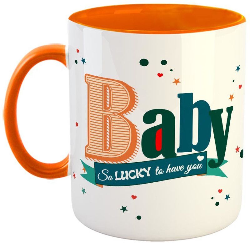 FABTODAY BABY..So lucky ro have you Coffee - Best Valentine Gift for Husband and Boyfriend Girlfriend Wife - Color - Orange Ceramic Coffee Mug  (350 ml)