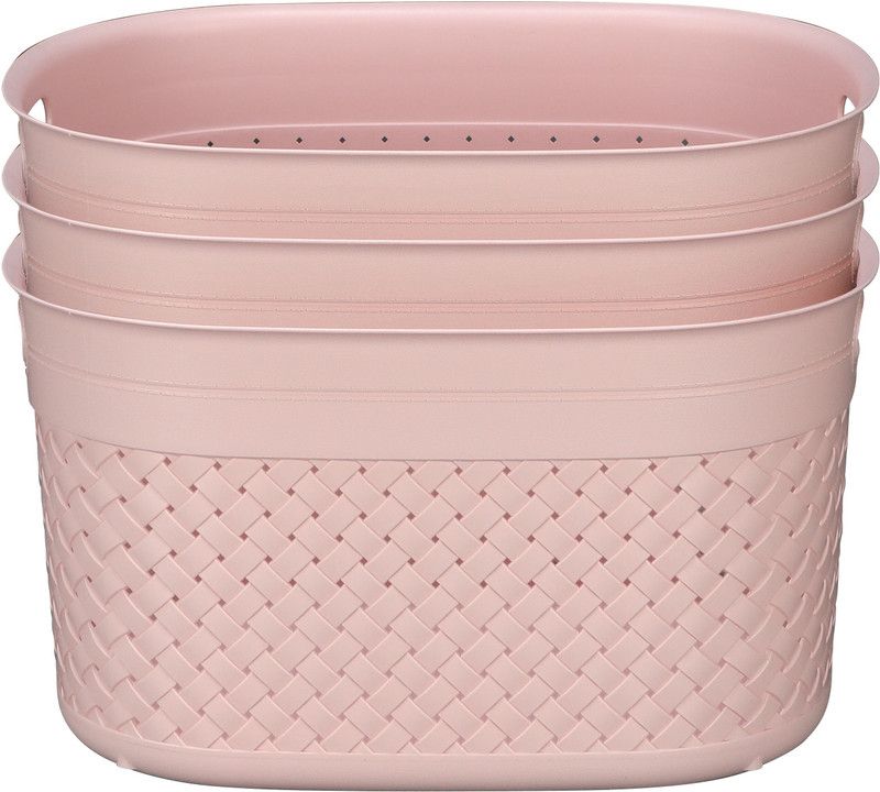 KOLORR Plastic Multipurpose Extra Large Pack of 3 Daiso Pink Stitch Baskets for Home/Office Storage Basket  (Pack of 3)