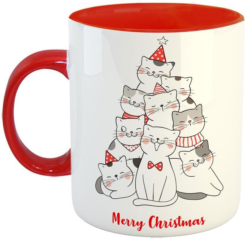 Furnish Fantasy Christmas Ceramic Coffee - Best Gift for Christmas - Color - Red (1045) Ceramic Coffee Mug  (350 ml)