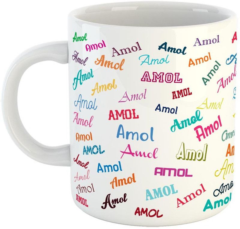 Furnish Fantasy Personalised Happy Birthday Ceramic Coffee - Best Birthday Gift for Son, Daughter, Brother, Sister, Gift for Kids, Return Gift - Color - White, Name - Amol Ceramic Coffee Mug  (350 ml)