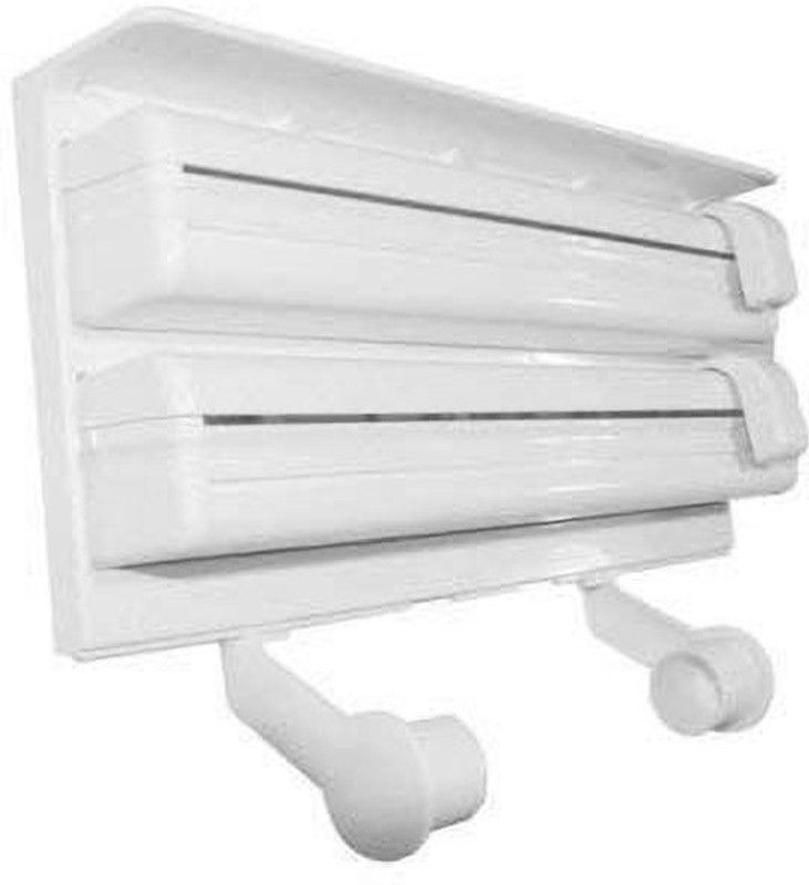 KAIZONE Plastic Triple Tissue Paper Dispenser 4 in 1 Foil Cling Film Tissue Paper Roll Holder for Kitchen Triple Paper Roll Dispenser and Holder for Tissue Paper Roll, Kitchen Tissue Holder Stand Triple Paper Dispenser_001 Paper Dispenser