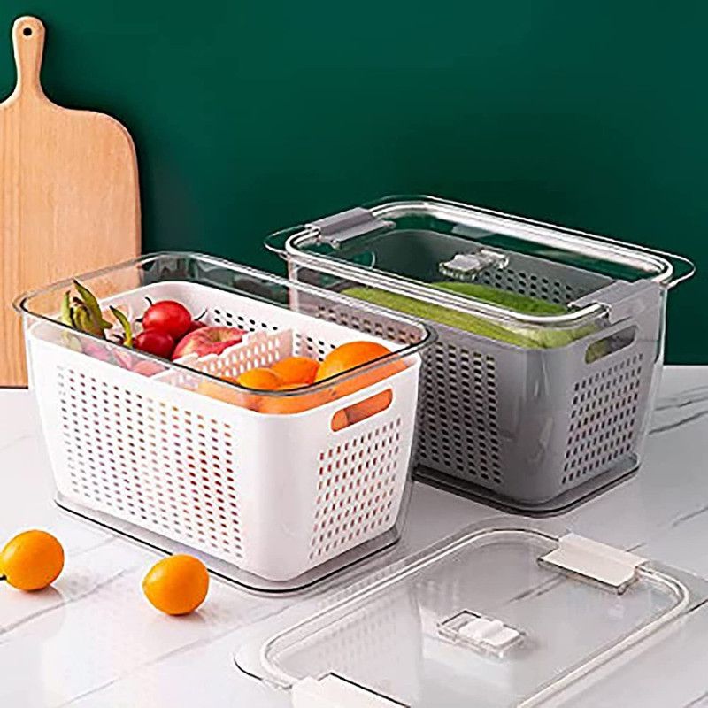 Gitesh Plastic Fresh keeping Container Saver(White & Grey, 1) Storage Basket  (Pack of 1)