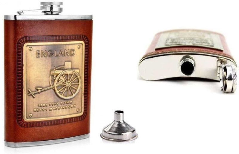 nexShop ™England Cannon Brown Pocket Flask Beer Vodka/Wine/Whisky Easily Storage in Stainless Steel Hip Flask  (236 ml)