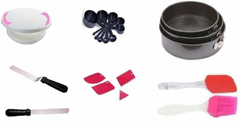 MOREL CAKE MOULD, CAKE DESIGNING TURNTABLE, MEASUREMENT SPOON, CAKE DESIGNING PELETTE KNIFE SPATULA AND OILING BRUSH Kitchen Tool Set  (Multicolor, Baking Tools)