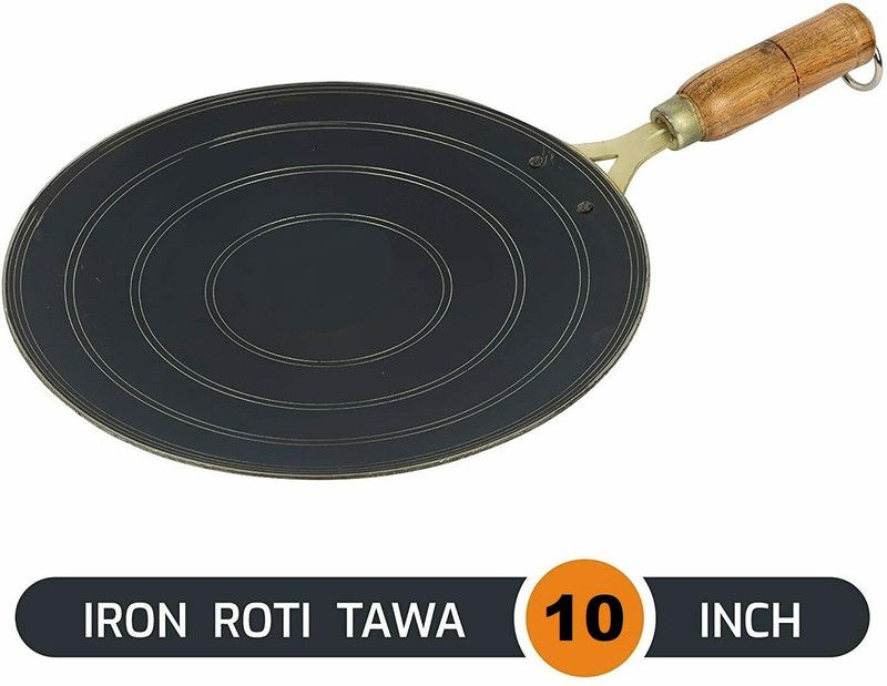 Epraiser ( Size -10 Inches ) Original Premium Handmade Loha Iron Lokhand Roti / Chapati Tawa with Polished Wooden Handle Tawa 25 cm diameter  (Cast Iron, Non-stick, Induction Bottom)