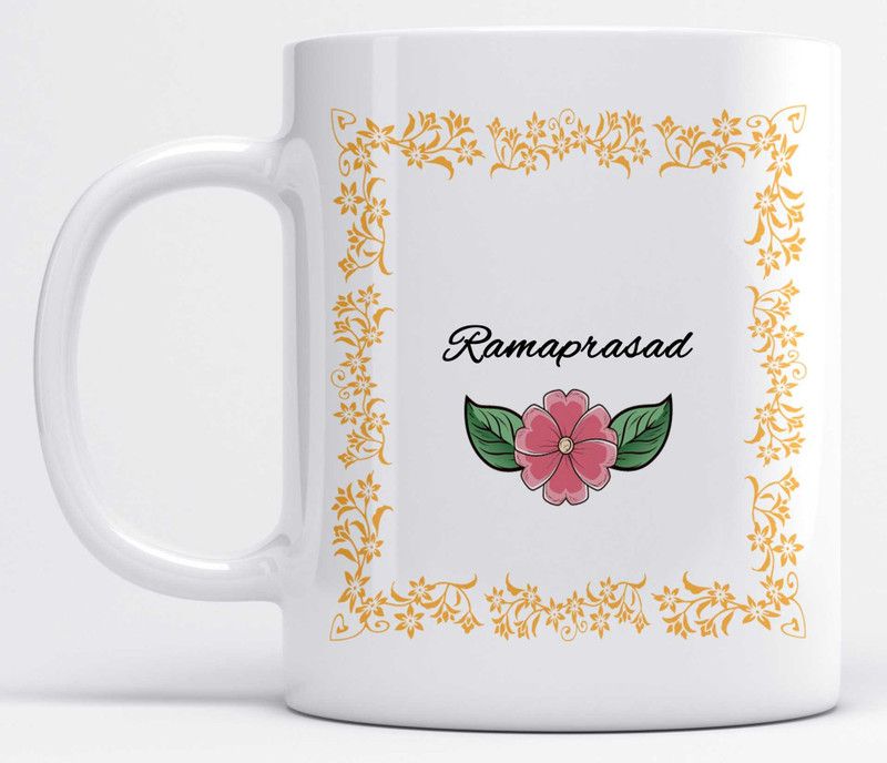 Name Ramaprasad Printed Orange Frame Design White Ceramic Coffee Mug  (350 ml)