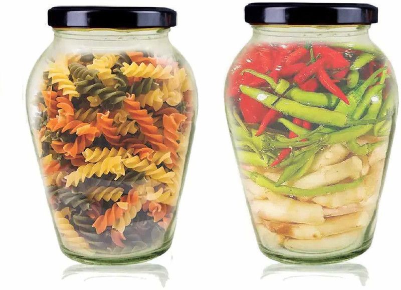 JIGSHTIAL Glass Grocery Container - 1000 ml  (Pack of 2, Black)