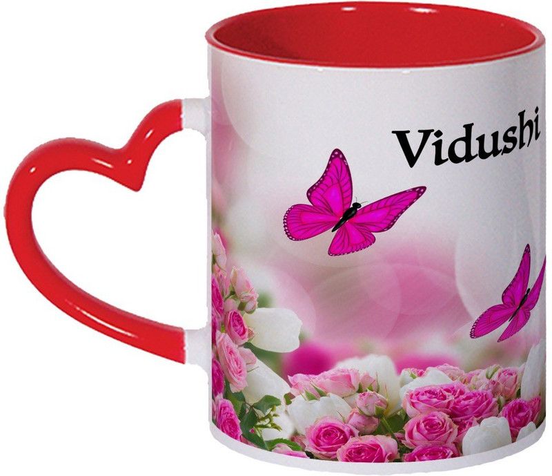 Wagwan Vidushi Name Gifts For Brother, Sister, Girlfriend, Boyfriend, Wife Beautiful Butterflies Printed MG20-1102 Ceramic Coffee Mug  (330 ml)