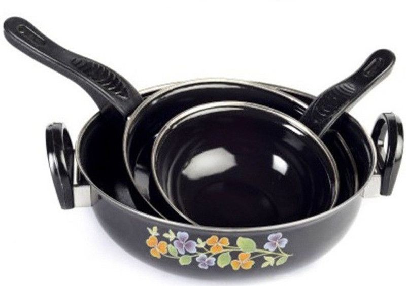Blooming India Blooming India Cookware Set of 3 Black Aluminium Induction Bottom Non-Stick Coated Cookware Set  (Aluminium, 2 - Piece)