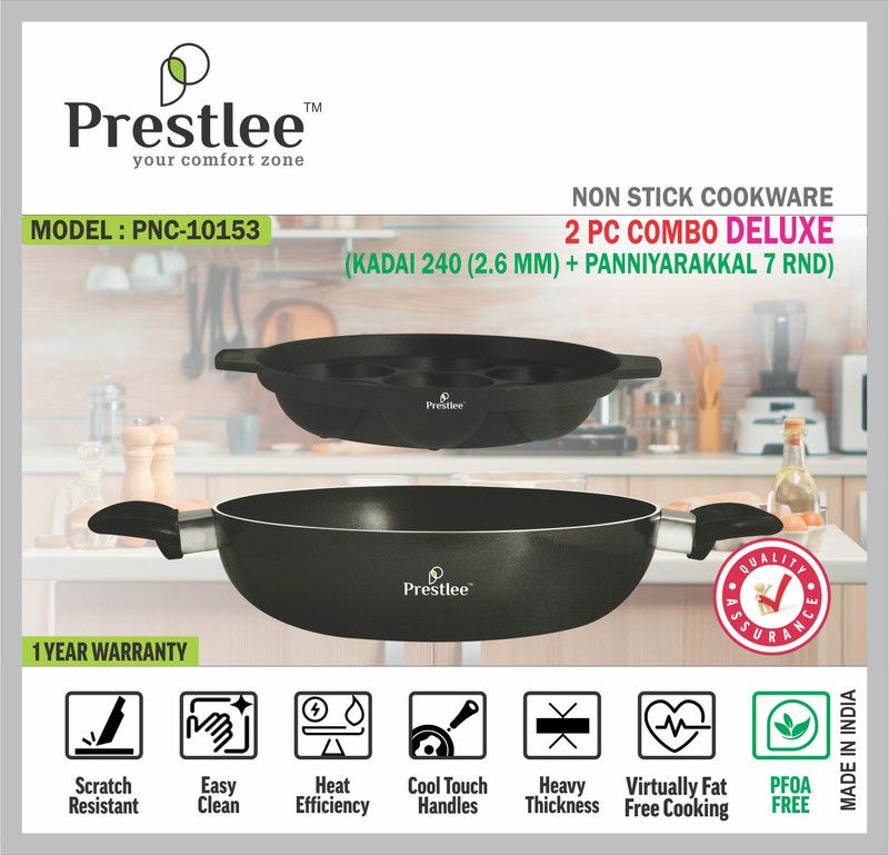 Sabari Prestlee PNC-10153 Non-Stick Cookware/Deep Kadhai/Deep Frying/kadai nonstick Tawa 24 cm diameter  (Aluminium, Non-stick)