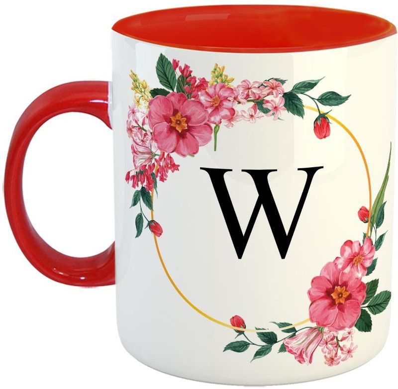 Furnish Fantasy Alphabet W Ceramic Coffee - Best Alphabet Gift for Family and Friends - Color - Red (1212) Ceramic Coffee Mug  (350 ml)