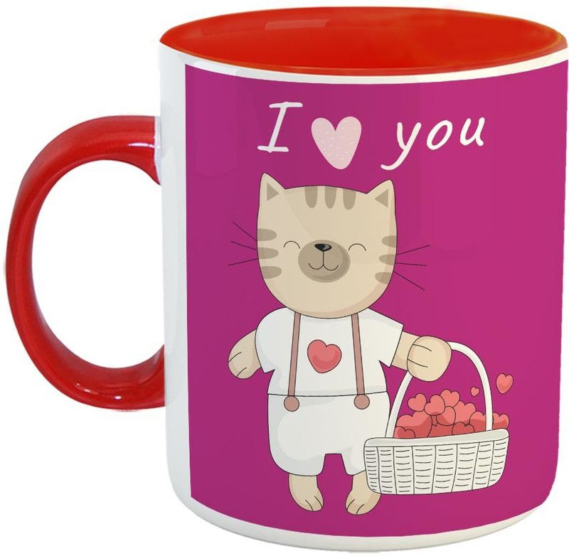 Furnish Fantasy I Love You Ceramic Coffee - Best Gift for Husband, Boyfriend, Girlfriend, Wife, Valentine Day Gift - Color - Red (0980) Ceramic Coffee Mug  (350 ml)