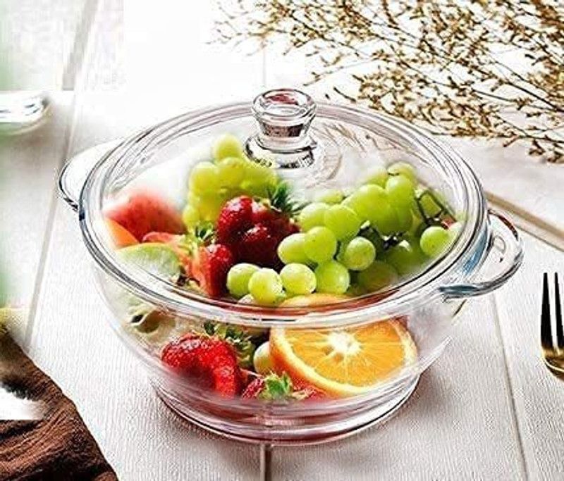 swarupachal Deep Round Casserole Microwave Safe Serving Bowl with See Through Top Lid 1.5 L Glass Storage Bowl  (Clear, Pack of 1)