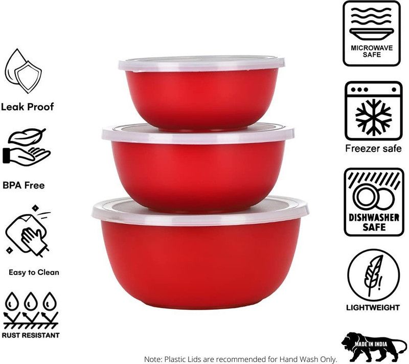 Siyaraam Home Appliances Stainless Steel Disposable Serving Bowl  (Maroon, Pack of 3)