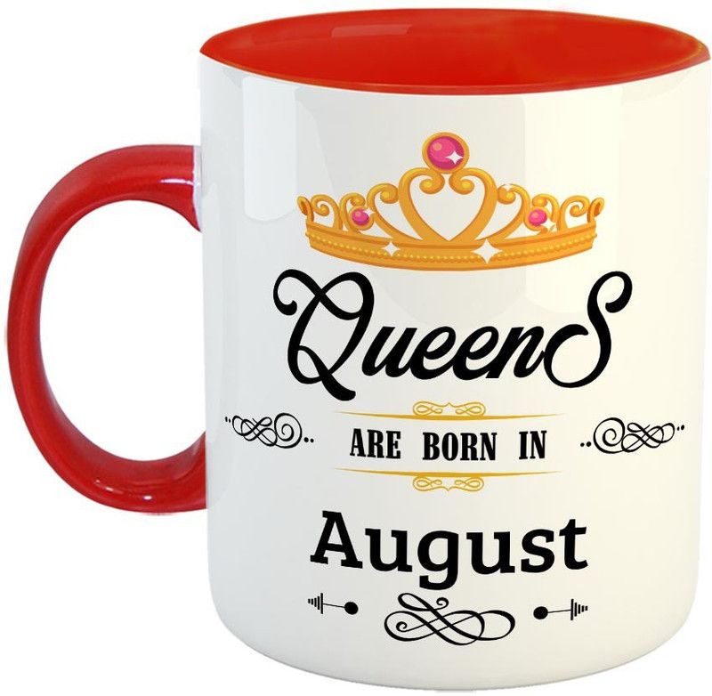 FABTODAY Queens are Born in August Coffee - Best Valentine Gift for Wife - Color - Red Ceramic Coffee Mug  (350 ml)