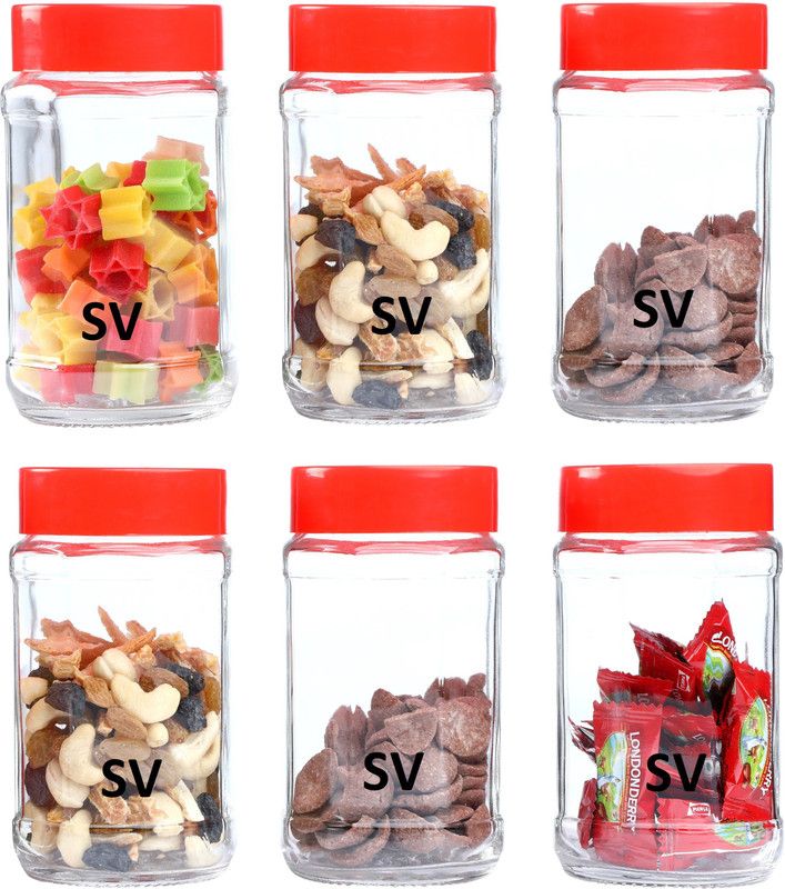 Sv Enterprise Glass Grocery Container - 450 ml  (Pack of 6, Clear)