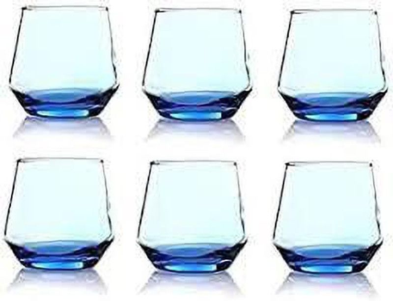 SPIRITUAL HOUSE (Pack of 6) Whiskey Glass Blue Glass Set Whisky Glass (370 ml, Glass, Blue)PACK OF 6 Glass Set Whisky Glass  (370 ml, Glass, White)