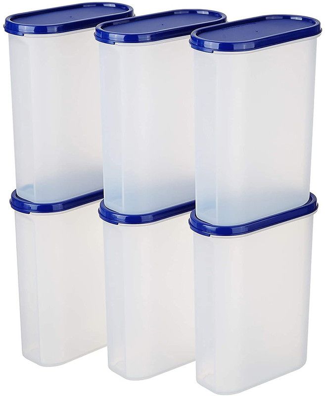 DipNish Kitchen Storage Container Set With Air Tight Plain Lids Multi Purpose Container For Storage Of Rice, Dal, Atta, Flour, Snacks, Stackable, Sugar & More Induction Bottom Non-Stick Coated Cookware Set  (Plastic, 6 - Piece)