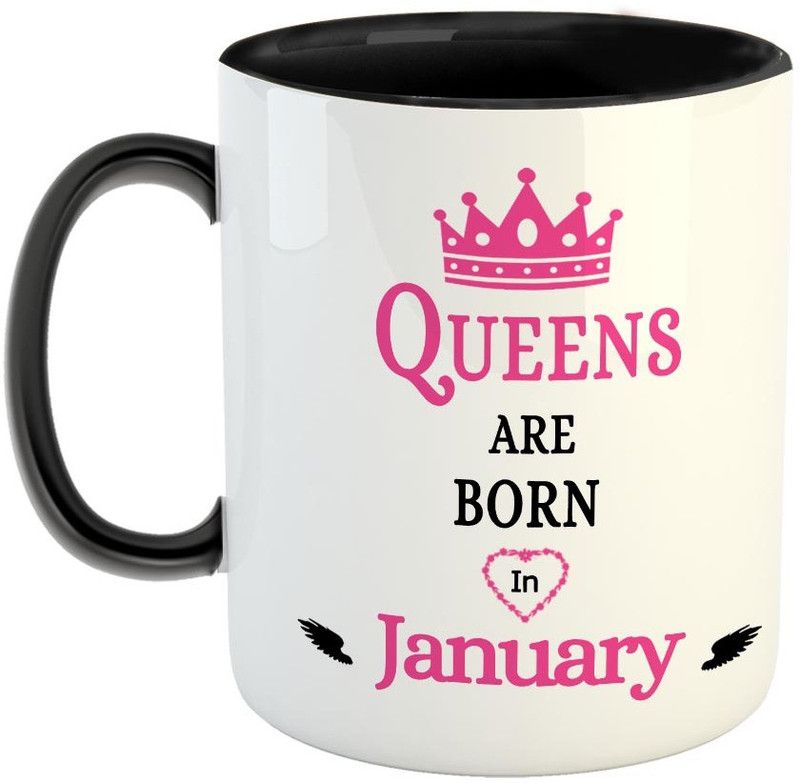 FABTODAY Queens are Born In January Coffee - Best Gift for Birthday - Color - Black Ceramic Coffee Mug  (350 ml)