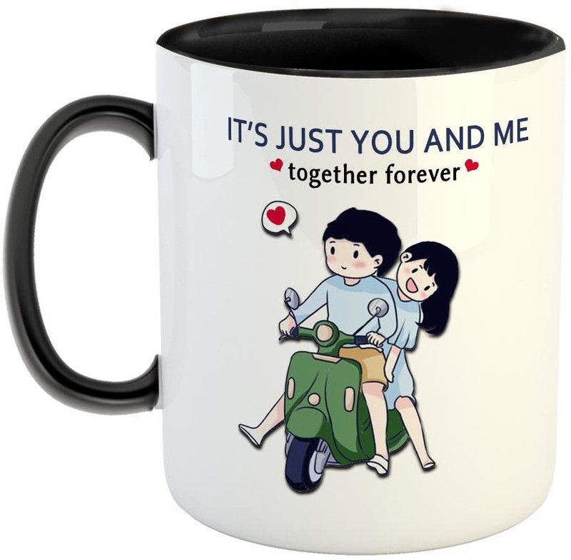 FABTODAY It's Just you and me together forever Coffee - Best Valentine Gift for Husband and Boyfriend Girlfriend Wife - Color - Black Ceramic Coffee Mug  (350 ml)