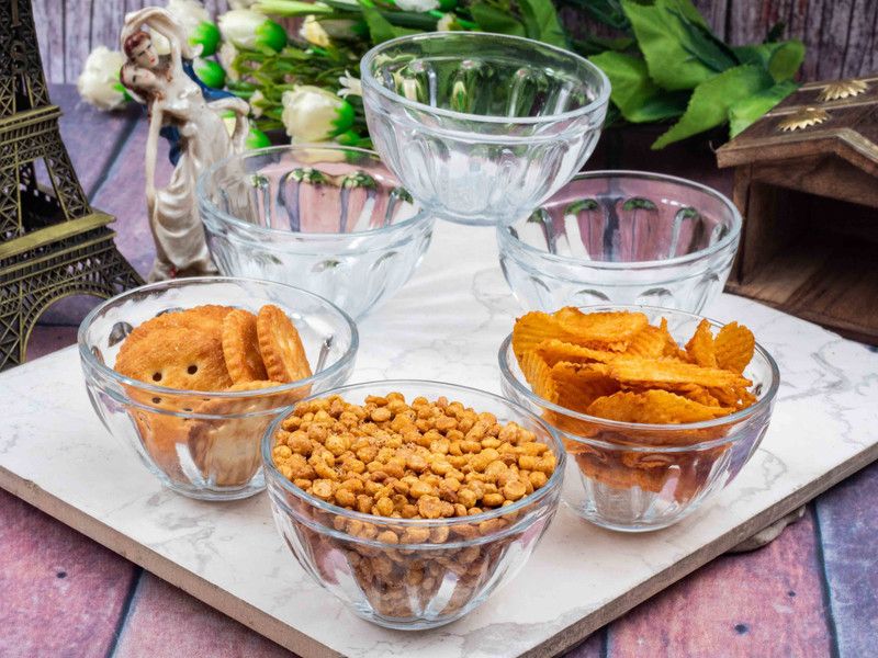 Aarvi Gift Gallery Glass Dessert Bowl  (Pack of 6, White)