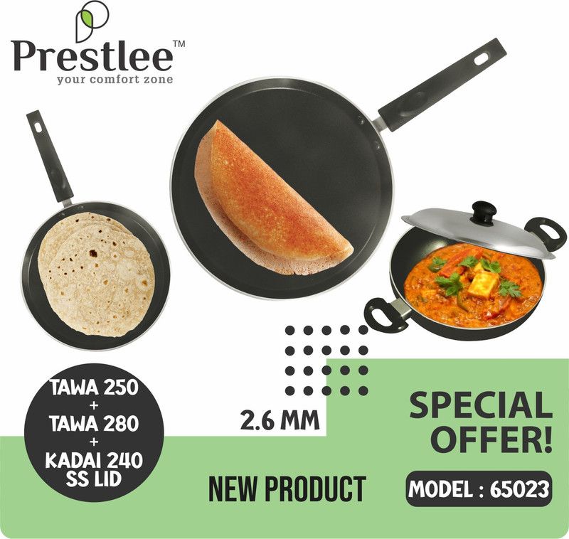 Sabari Prestle PNFT-65023 Non-Stick Coated Cookware Set/Flat Iron Dosa Tawa/Flat Tawa Tawa 24 cm diameter  (Aluminium, Non-stick)
