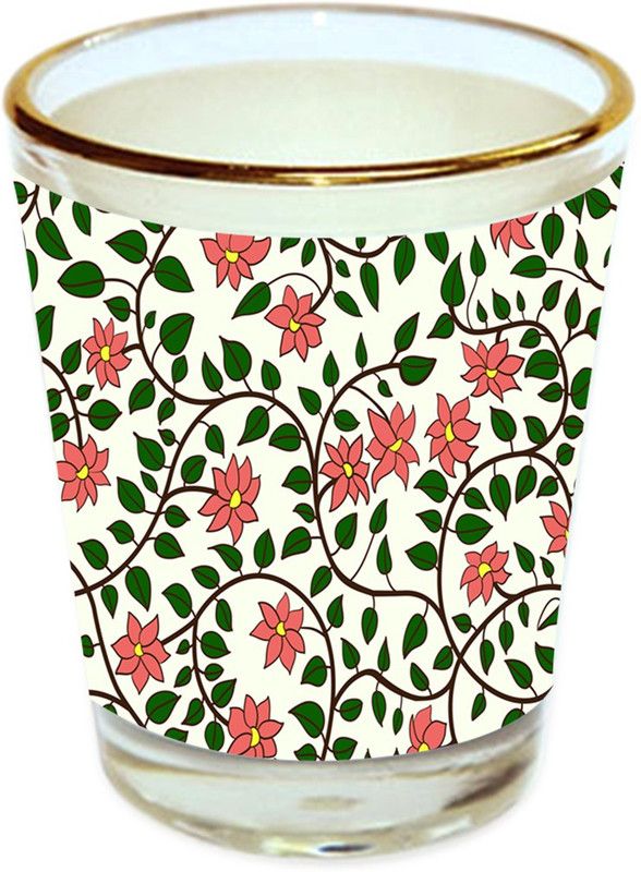 Sri Sai Shopping vodka shot glass multicolor floral design with golden rim for home and bar accessories 40ml (style-10446) Glass Shot Glass  (40 ml, Glass, Multicolor)