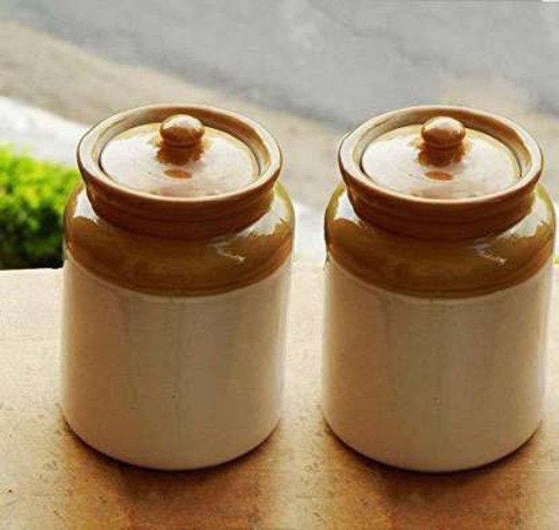 GOOD TO GREAT CREATION Container Ceramic Contemporary (Medium Size) (2 Pc) - 1000 ml Ceramic Pickle Jar  (Pack of 2, Multicolor)