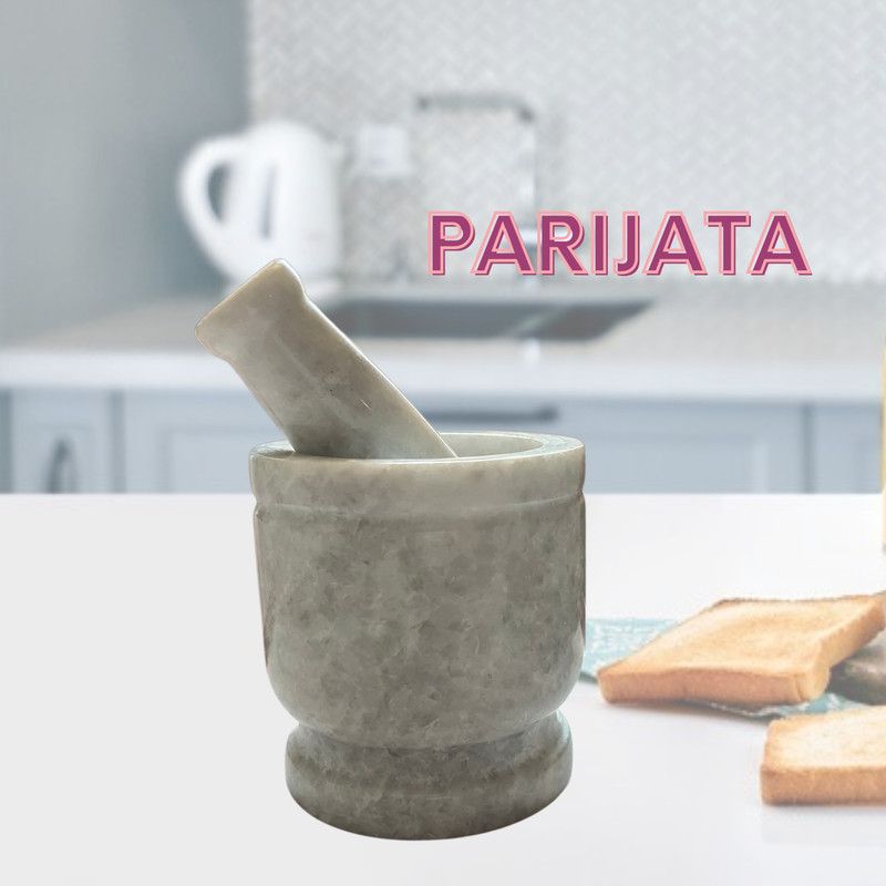 Parijata 4IN White Big Okhli Imam Dasta Mortar Pestle for Kitchen Hamam Dasta Marble Masher White 4IN Marble Masher  (Pack of 1)
