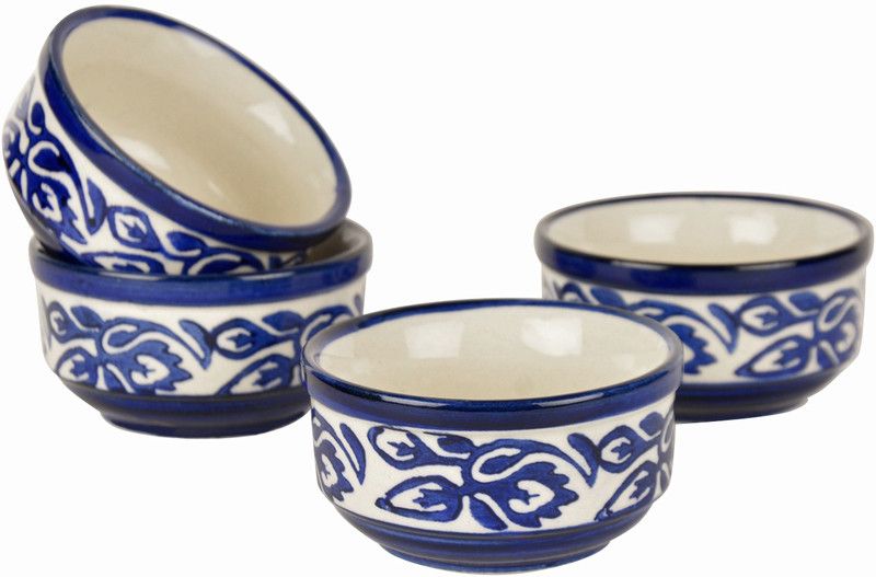 StyleMyWay Handpainted Ceramic Serving Bowls (110 ml , Set of 4, Blue) | Vegetable Serving Bowls | Ceramic Serving Bowl  (Blue, White, Pack of 4)