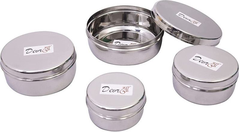 DEVRSHREE Steel Utility Container - 400 ml  (Pack of 4, Silver)