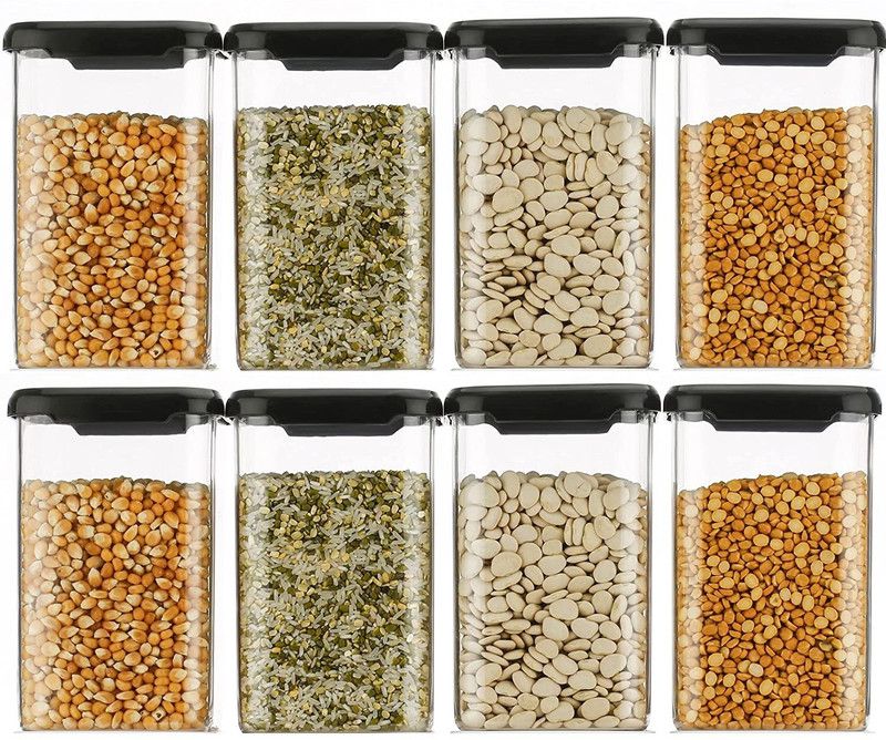 JK Active Plastic Grocery Container - 1200 ml  (Pack of 8, Black)