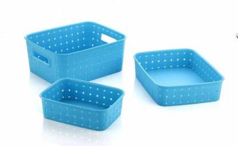 VENTORA Plastic New Multipurpose smart Basket set of 3 Blue Storage Basket Storage Basket  (Pack of 3)