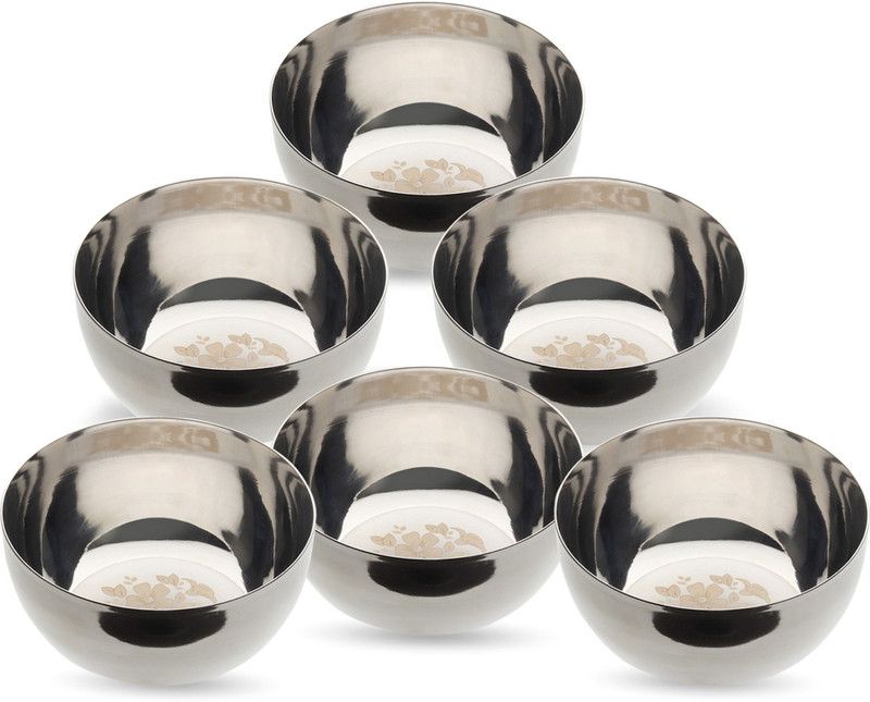 LIMETRO STEEL Stainless Steel Vegetable Bowl Stainless Steel Laser Print Heavy Gauge Bowl set / Wati set with Mirror Finish( 6 Pieces, Diameter: 10 cm)  (Pack of 6, Steel)