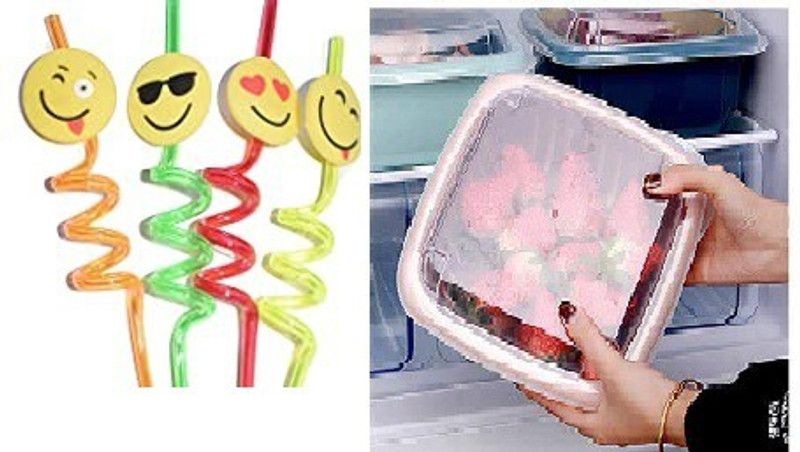 COOKWAGON KITCHEN ACCESSORIES Double layer colender basket with kids drink straw degine Colander  (Pink Pack of 5)
