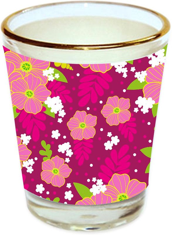 Sri Sai Shopping vodka shot glass multicolor floral design with golden rim for home and bar accessories 40ml (style-10249) Glass Shot Glass  (40 ml, Glass, Multicolor)