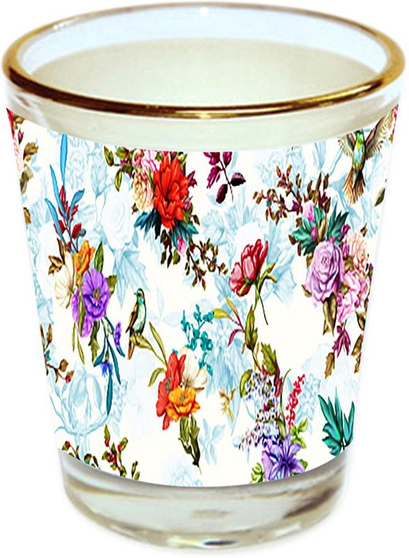 Sri Sai Shopping vodka shot glass multicolor floral design with golden rim for home and bar accessories 40ml (style-10156) Glass Shot Glass  (40 ml, Glass, Multicolor)