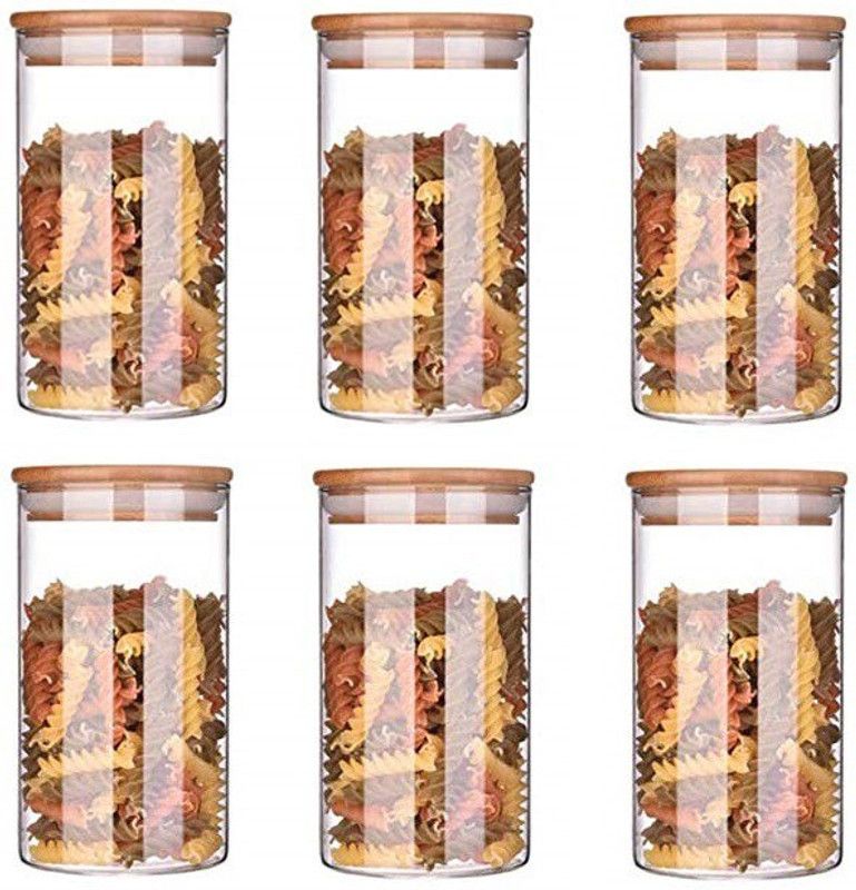 UNIQUEWARE UNIQUEWARE [Set of 6 ] - Glass Food Storage Containers Set,Airtight Food Jars with Bamboo Wooden Lids - Kitchen Canisters for Sugar,Candy, Cookie, Rice and Spice Jars (1050 ml) (6) - 700 ml Glass Grocery Container  (Pack of 5, Clear)