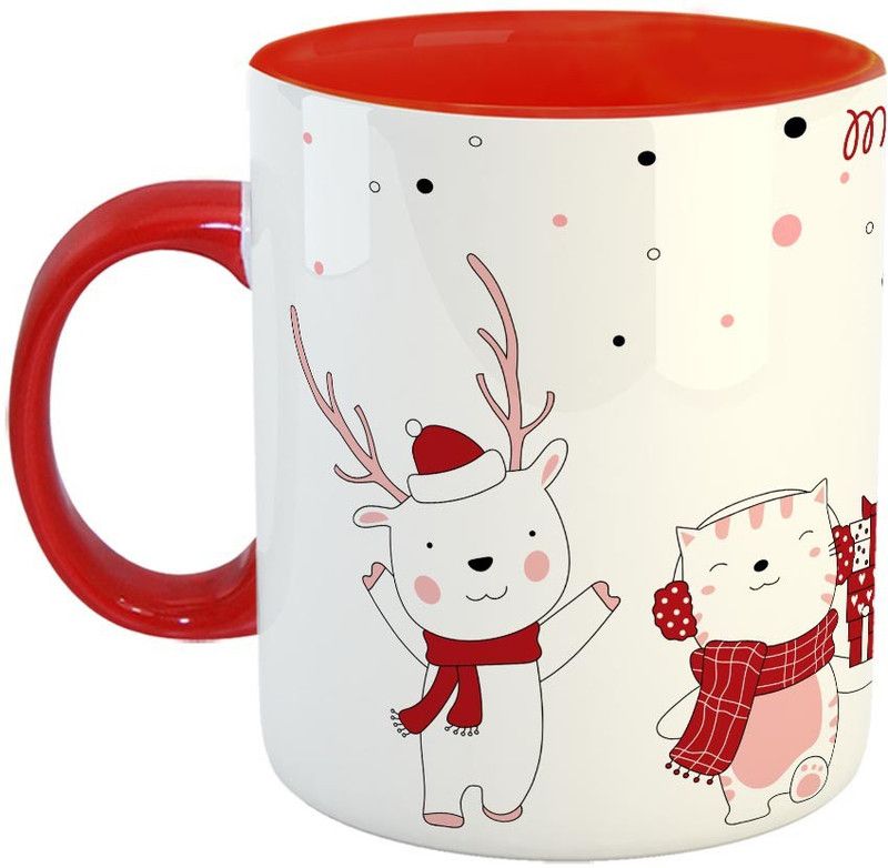 Furnish Fantasy Christmas Ceramic Coffee - Best Gift for Christmas - Color - Red (1004) Ceramic Coffee Mug  (350 ml)